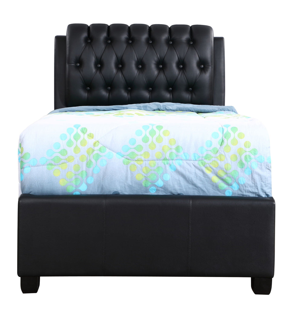 Tufted Upholstered Bed headboard in black leatherette with diamond tufting and button accents on Tampa Home & Garden Store