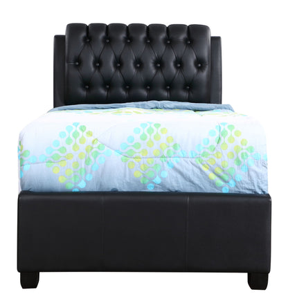 Tufted Upholstered Bed headboard in black leatherette with diamond tufting and button accents on Tampa Home & Garden Store