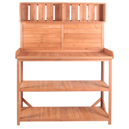 TOPMAX 65' large wooden farmhouse outdoor potting bench with slatted back and lower cabinet on Tampa Home & Garden Store