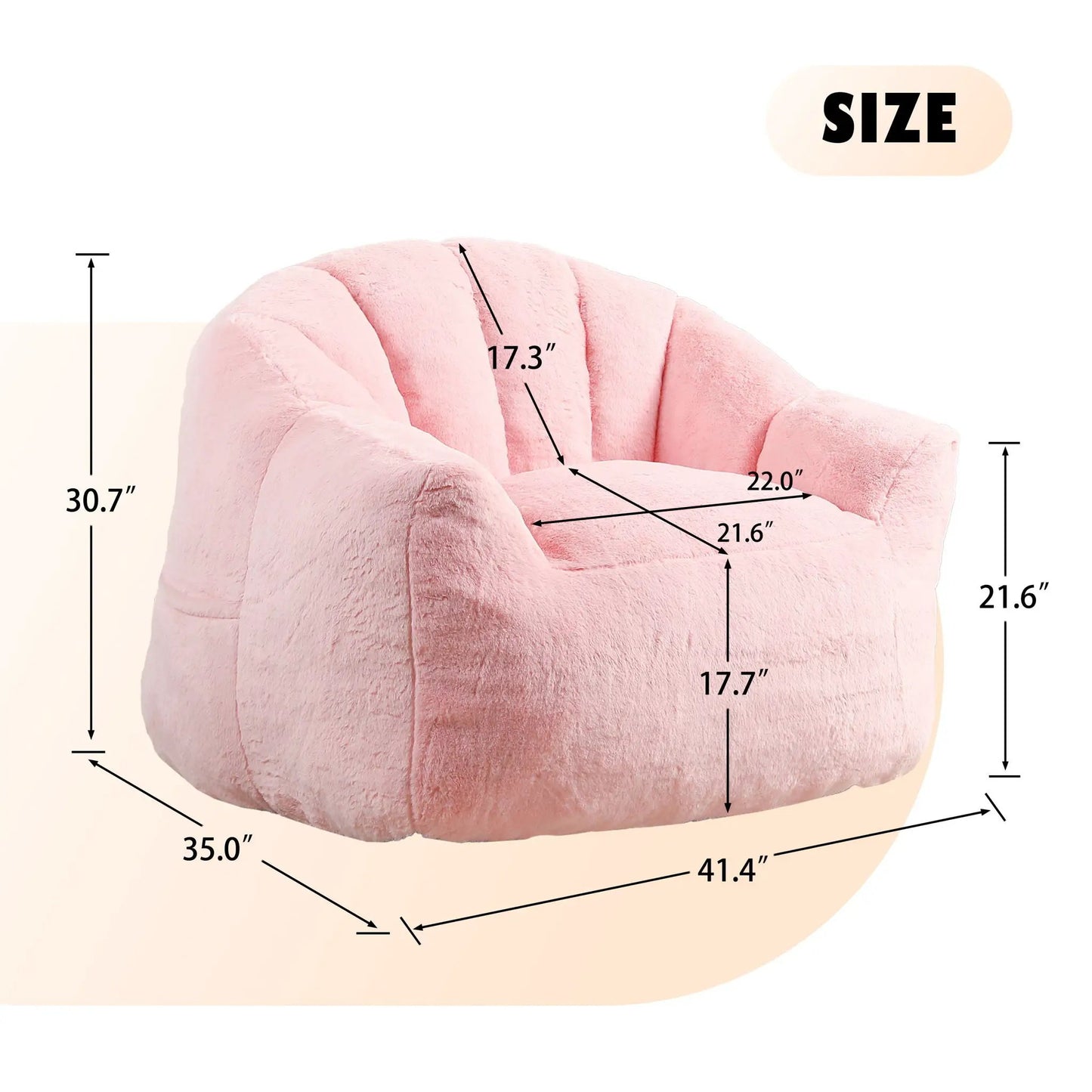 Pink plush beanbag chair with armrests, stuffed with high density foam, Unique Piece Furniture on Tampa Home & Garden Store