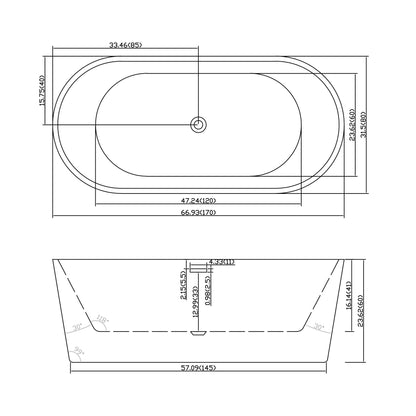 Glossy white freestanding bathtub with drain blueprint illustration HouseOfZazla Bathtubs on Tampa Home & Garden Store