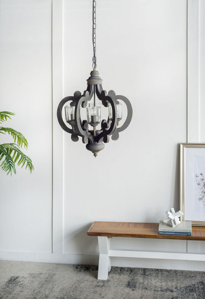 Farmhouse Chandelier With 6 Light Wood Pendant