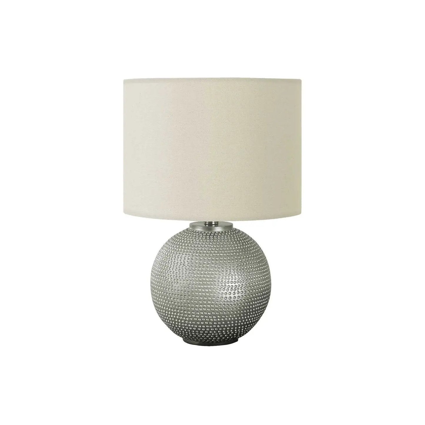 Table lamp with dotted metal globe base in gray and a cream shade by Unique Piece Furniture on Tampa Home & Garden Store