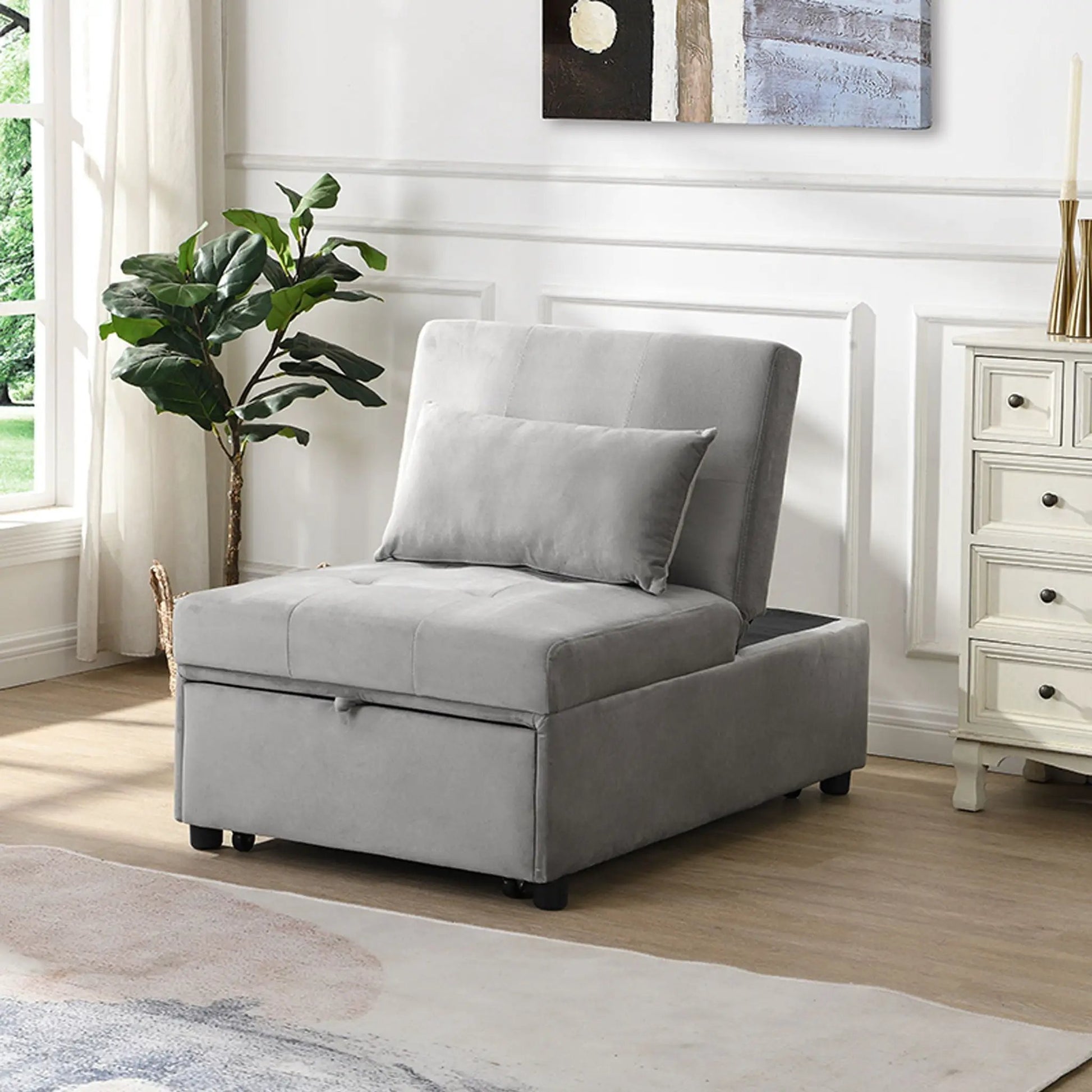 Folding ottoman sofa bed gray fabric sleeper chair by Unique Piece Furniture on Tampa Home & Garden Store