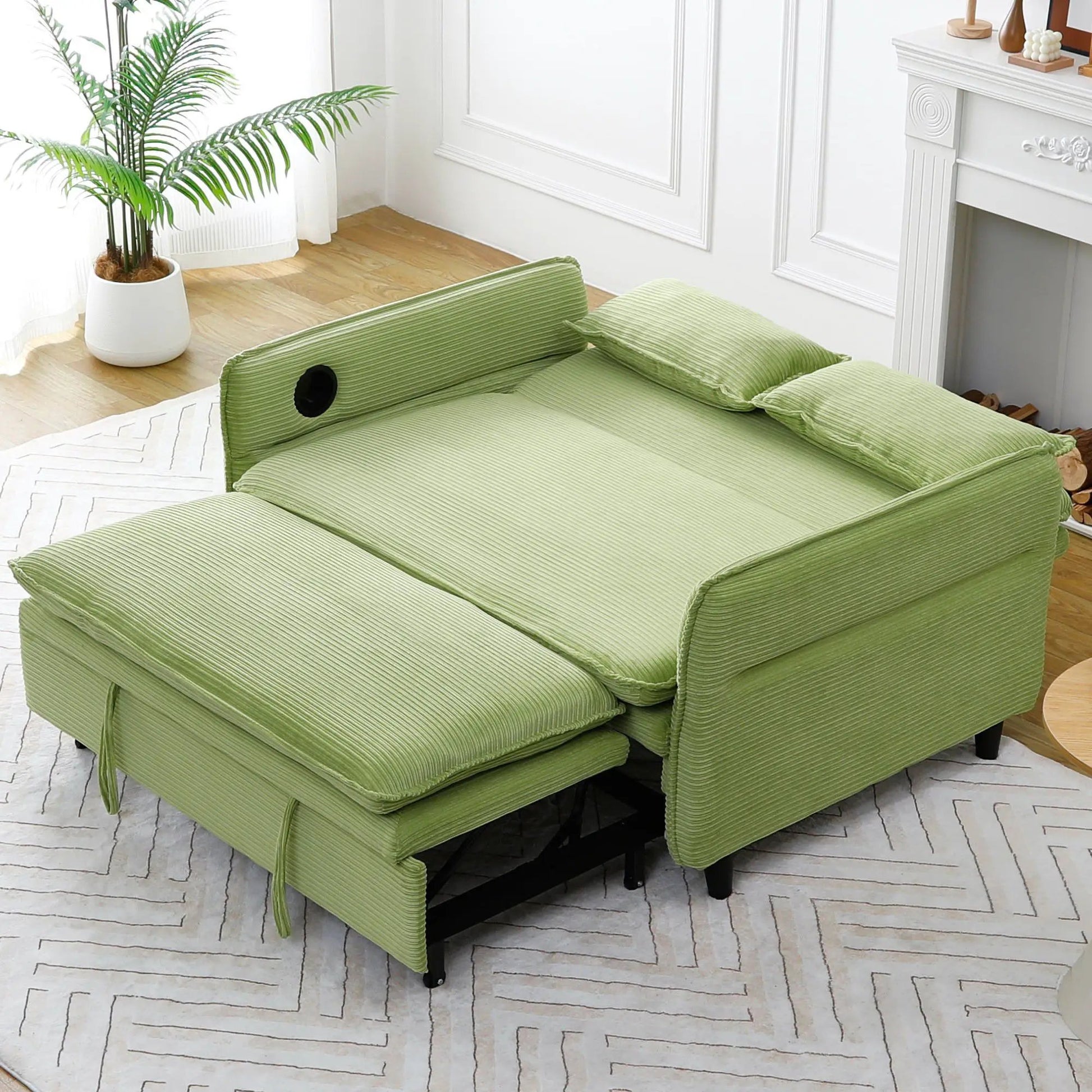 Modern fabric sleeper sofa bed modular set in green with three pieces on Tampa Home & Garden Store