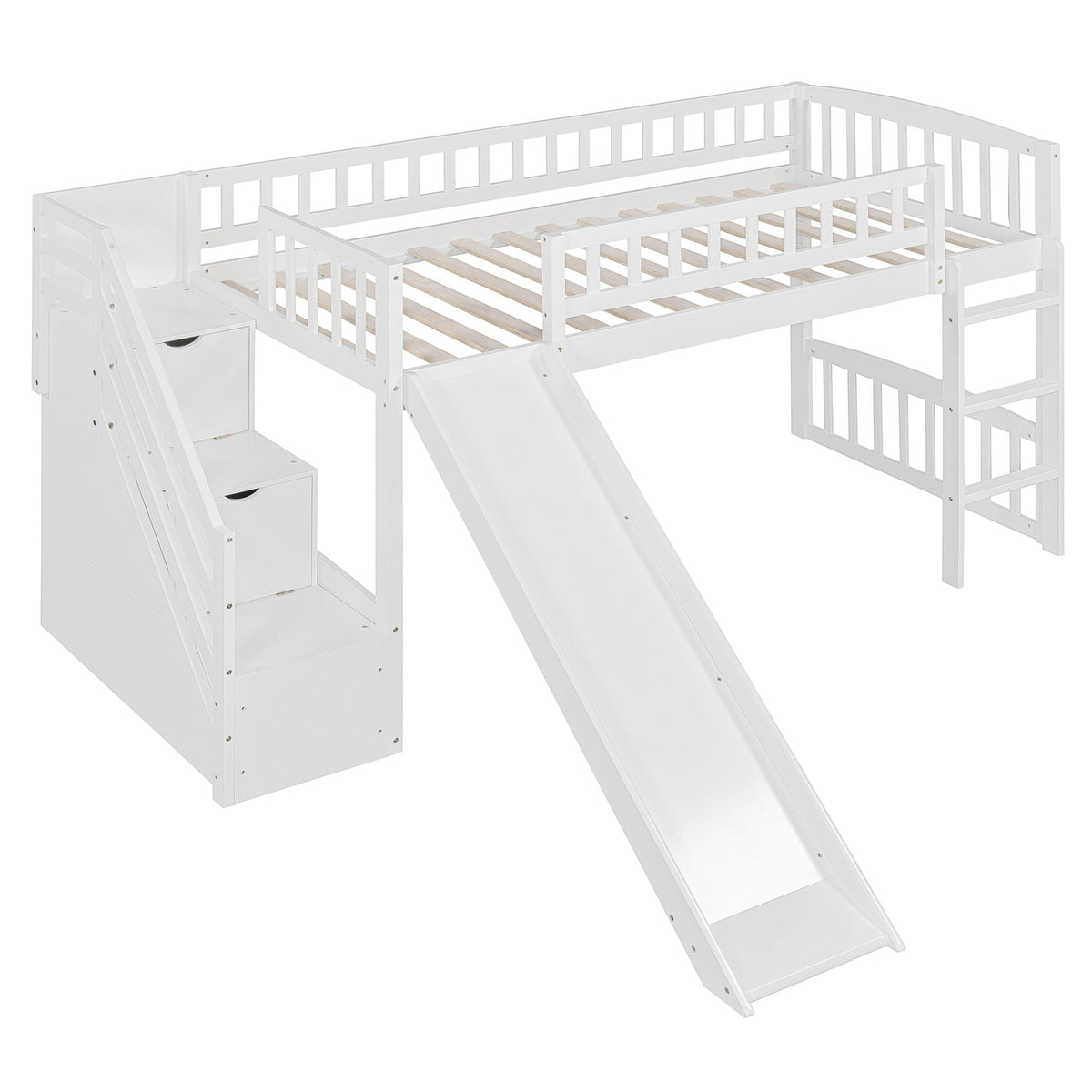 Loft stairway bed with 2 drawers, white finish, convertible ladder and slide on Tampa Home & Garden Store