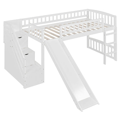 Loft stairway bed with 2 drawers, white finish, convertible ladder and slide on Tampa Home & Garden Store