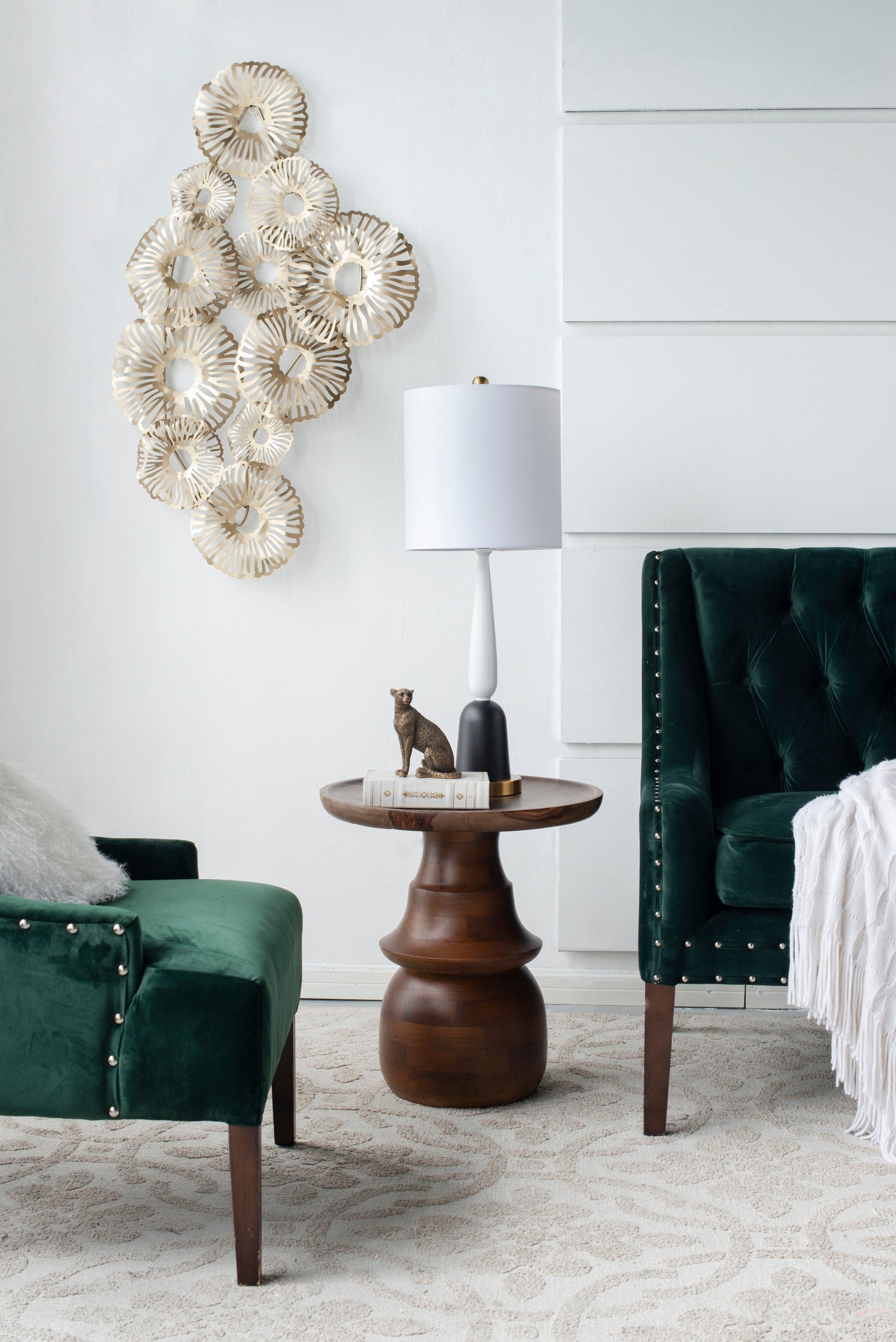 Teardrop silhouette table lamp white shade white stem dark wood base HouseOfZazla on Tampa Home & Garden Store
