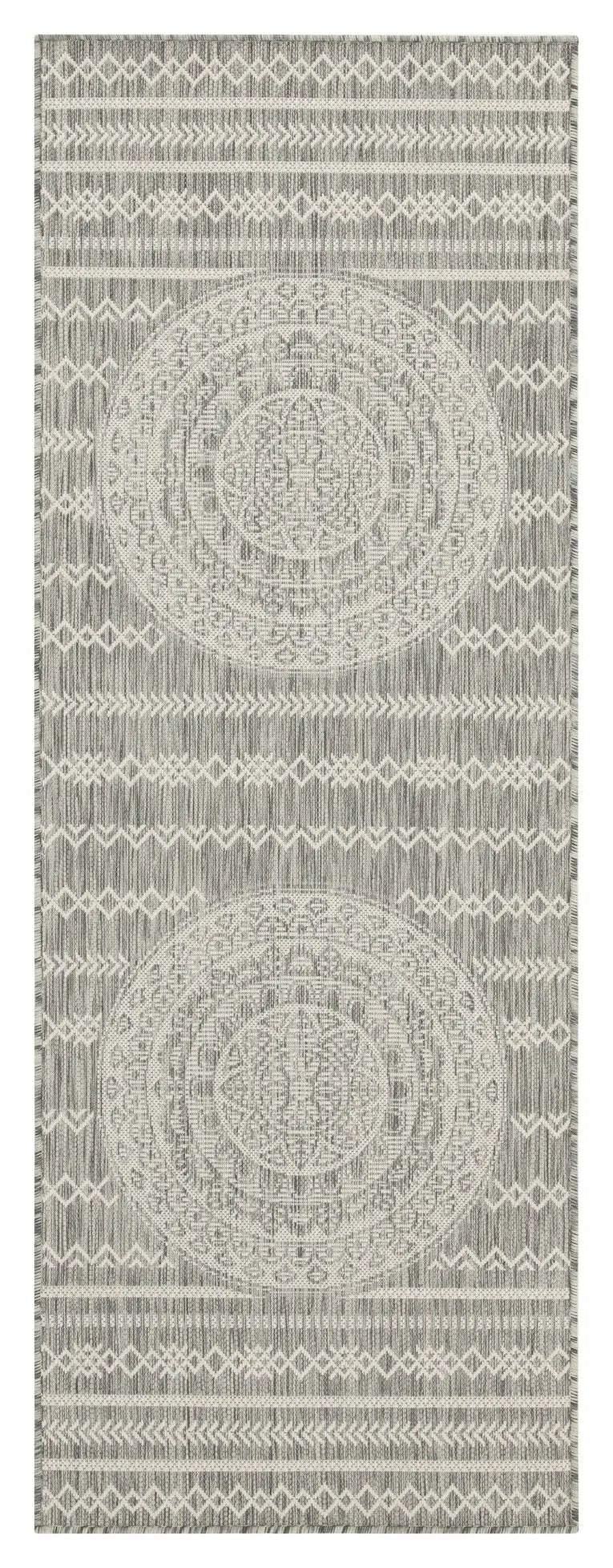 Sunshine Indoor/Outdoor Area Rug polypropylene gray and cream mandala medallions runner on Tampa Home & Garden Store