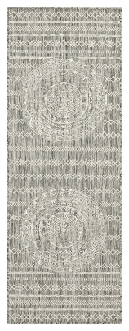 Sunshine Indoor/Outdoor Area Rug polypropylene gray and cream mandala medallions runner on Tampa Home & Garden Store