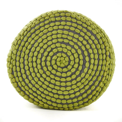 River handcrafted cylindrical pouf in olive-green water resistant fabric with beadlike texture on Tampa Home & Garden Store