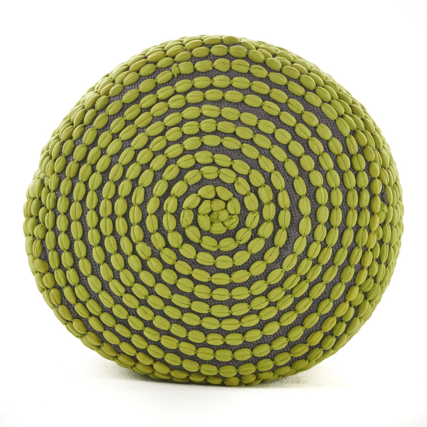 River Handcrafted Cylindrical Pouf lime green beaded surface on gray water-resistant fabric on Tampa Home & Garden Store