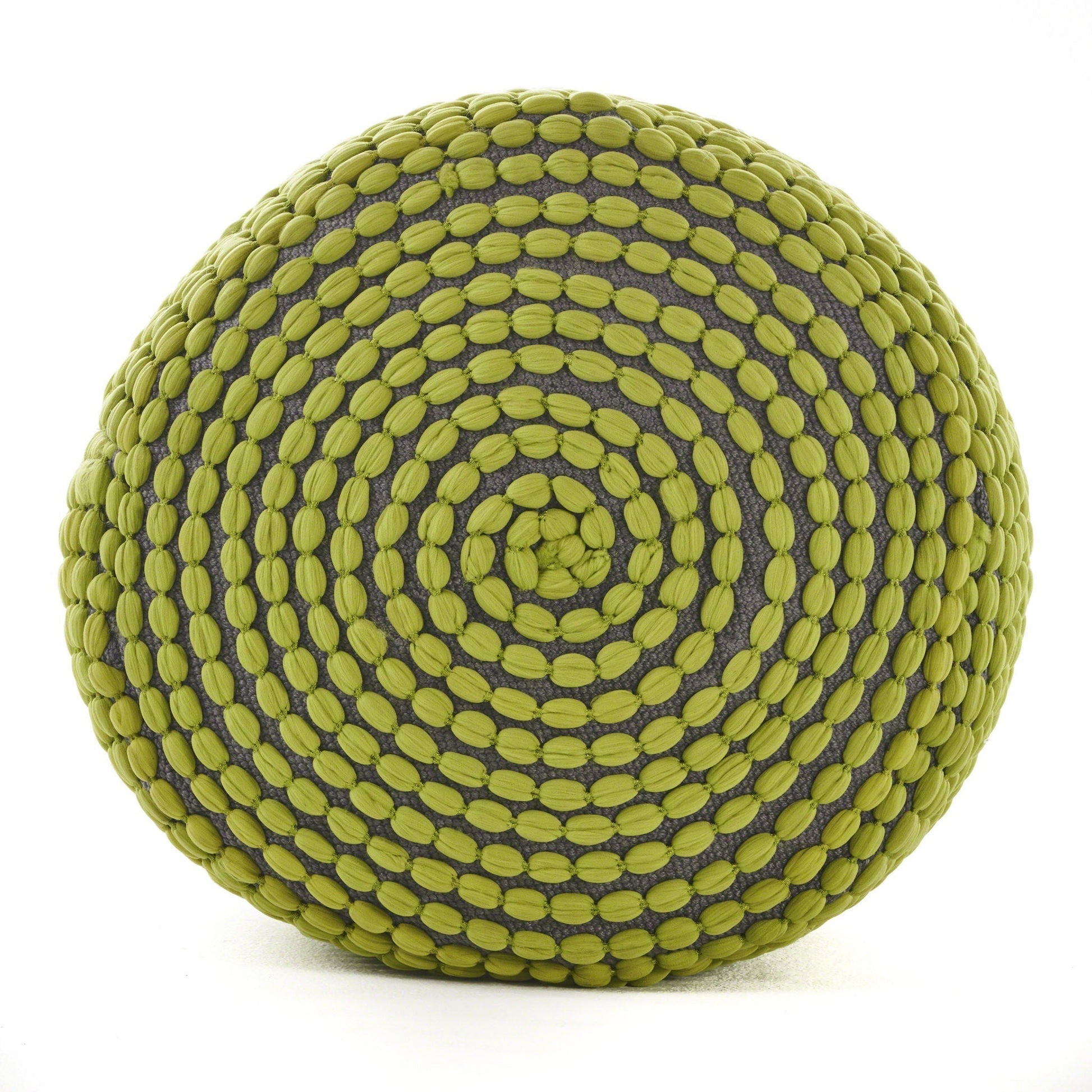 River Handcrafted Cylindrical Pouf lime green beaded surface on gray water-resistant fabric on Tampa Home & Garden Store