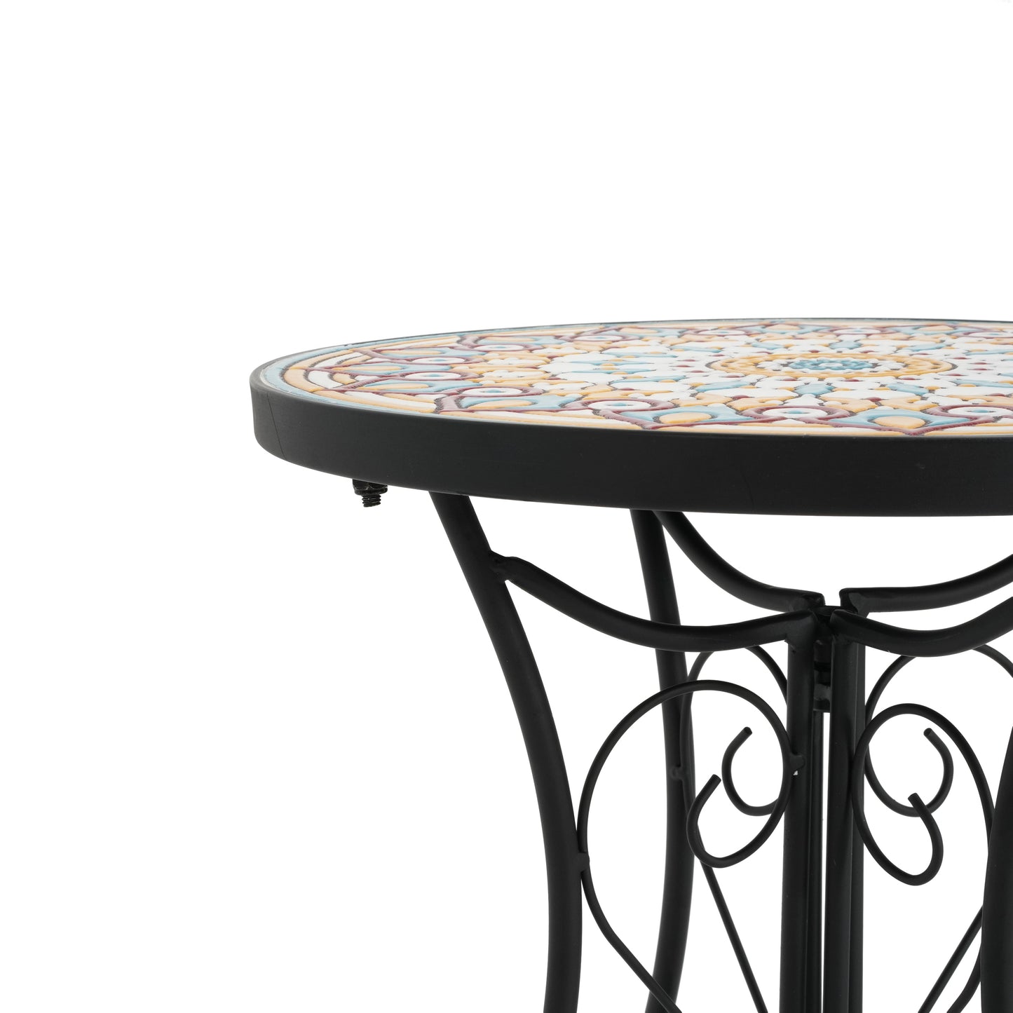 Round Ceramic Outdoor Table And Colorful Tile Top