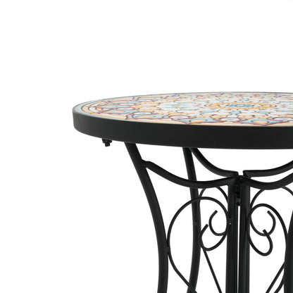 Round Ceramic Outdoor Table And Colorful Tile Top