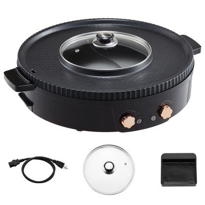 Hot Pot with Grill 1800W 2-in-1 smokeless cooker, black with glass lid for 2–8 people on Tampa Home & Garden Store