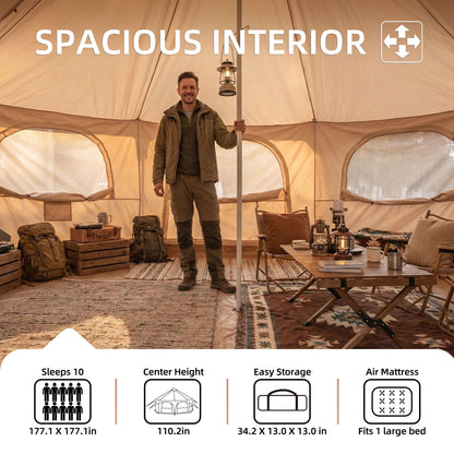 Spacious 600D Oxford Bell Tent with Stove Jack