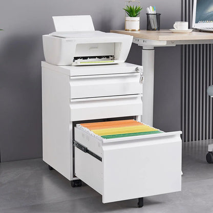 Contemporary white metal 3-drawer mobile filing cabinet with lock for legal/letter size on Tampa Home & Garden Store