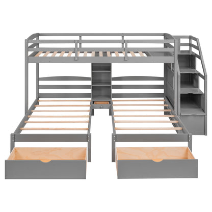 Gray twin over twin bunk bed with drawers, staircase storage and built-in shelves on Tampa Home & Garden Store