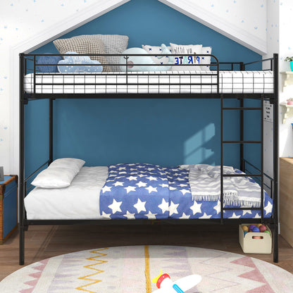 Twin over twin metal bunk bed in black frame with star-pattern bedding HouseOfZazla on Tampa Home & Garden Store