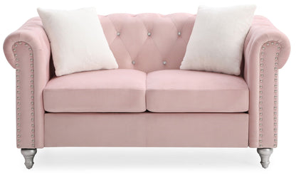 Contemporary jeweled tufted pink velvet loveseat by HouseOfZazla with nailhead arms on Tampa Home & Garden Store