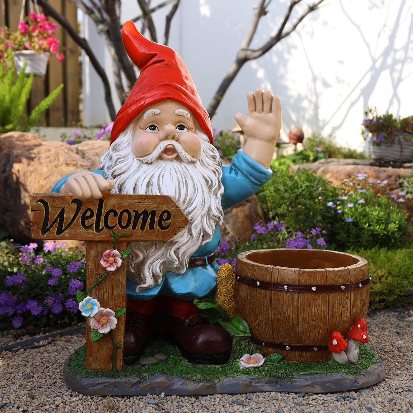 Welcome Outdoor Gnome and Flower Pot Planter