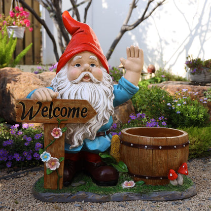 Welcome Outdoor Gnome and Flower Pot Planter