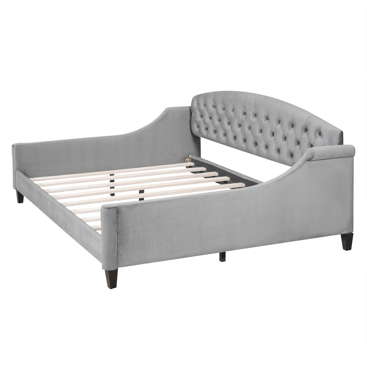 Modern Tufted Button Daybed in gray velvet with curved tufted back and arms, Daybeds on Tampa Home & Garden Store