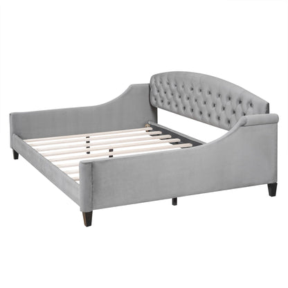 Modern Tufted Button Daybed in gray velvet with curved tufted back and arms, Daybeds on Tampa Home & Garden Store