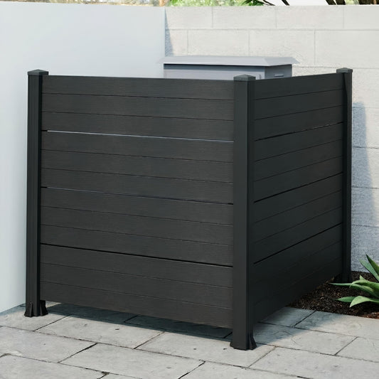 Two-panel outdoor privacy screen in dark charcoal vinyl with aluminum posts by HouseOfZazla on Tampa Home & Garden Store