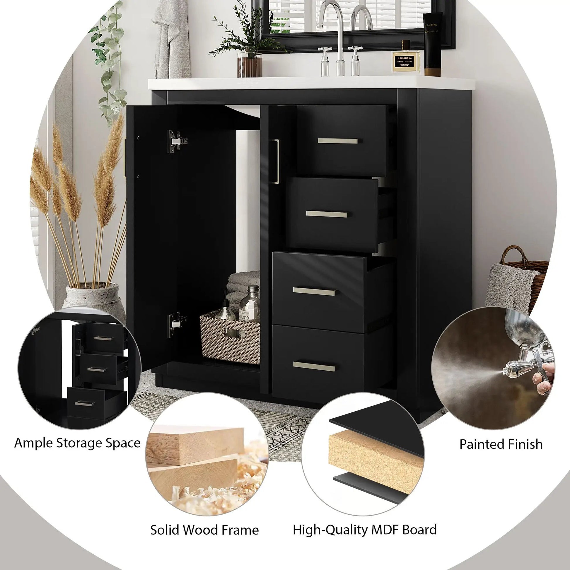 Bathroom vanity black with countertop, 3 drawers and softclose doors UniquePiece on Tampa Home & Garden Store