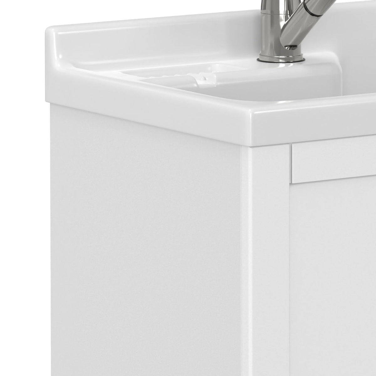 White laundry cabinet with stainless steel sink and chrome faucet, HouseOfZazla on Tampa Home & Garden Store