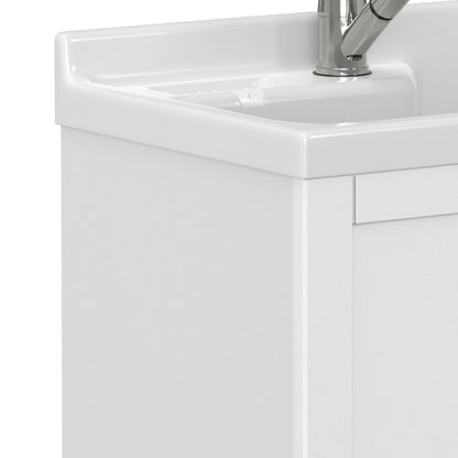 White laundry cabinet with stainless steel sink and chrome faucet, HouseOfZazla on Tampa Home & Garden Store
