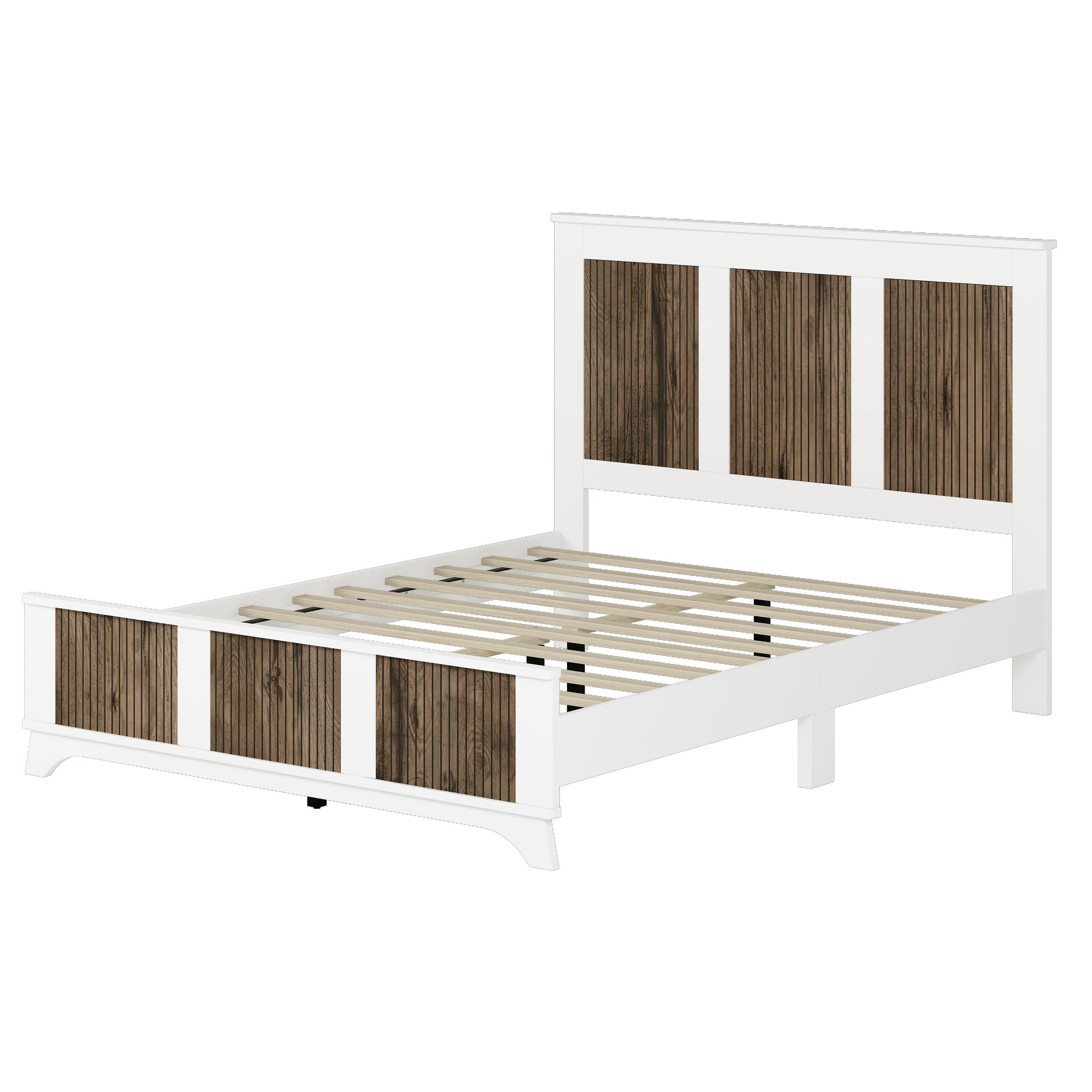 White farmhouse queen platform bed with vertical wood slats by HouseOfZazla on Tampa Home & Garden Store
