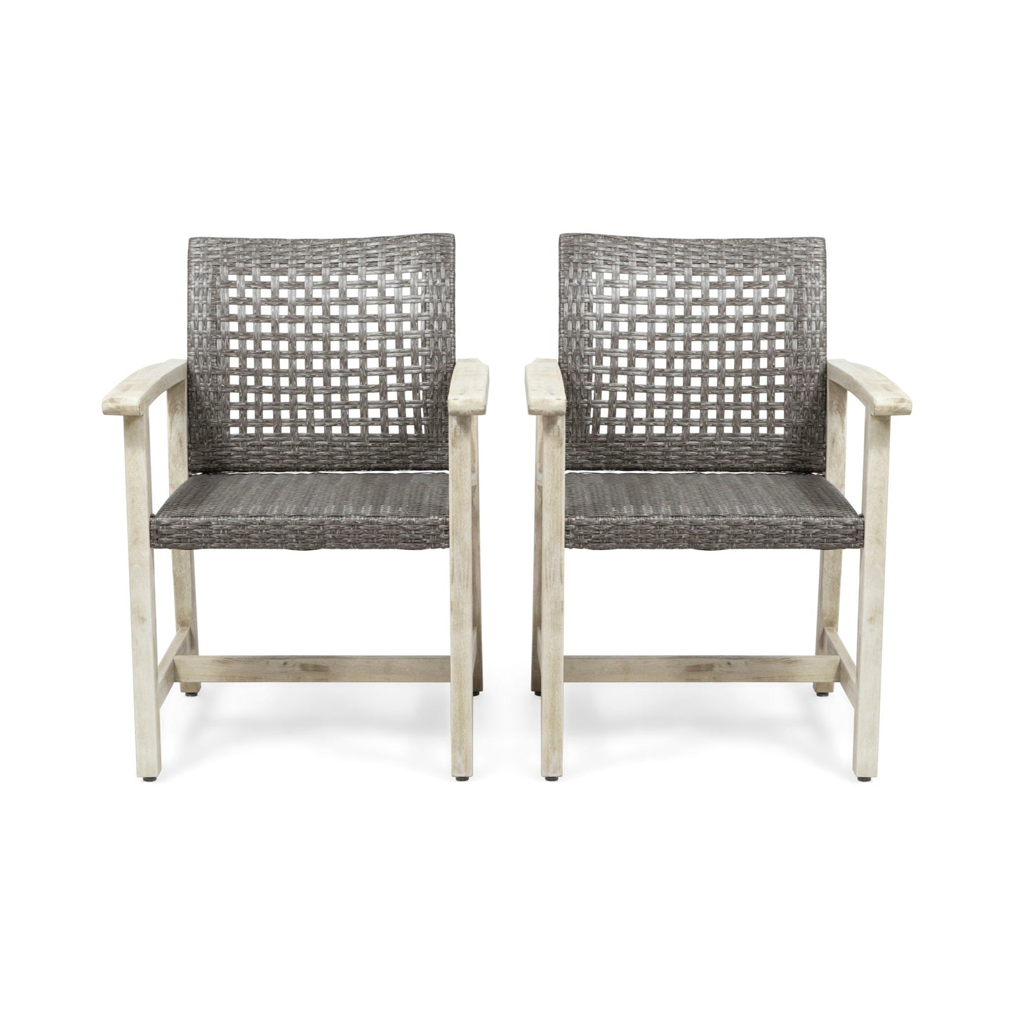 Outdoor Dining Chair Acacia Wood Frame set of 2 with gray woven wicker by HouseOfZazla on Tampa Home & Garden Store