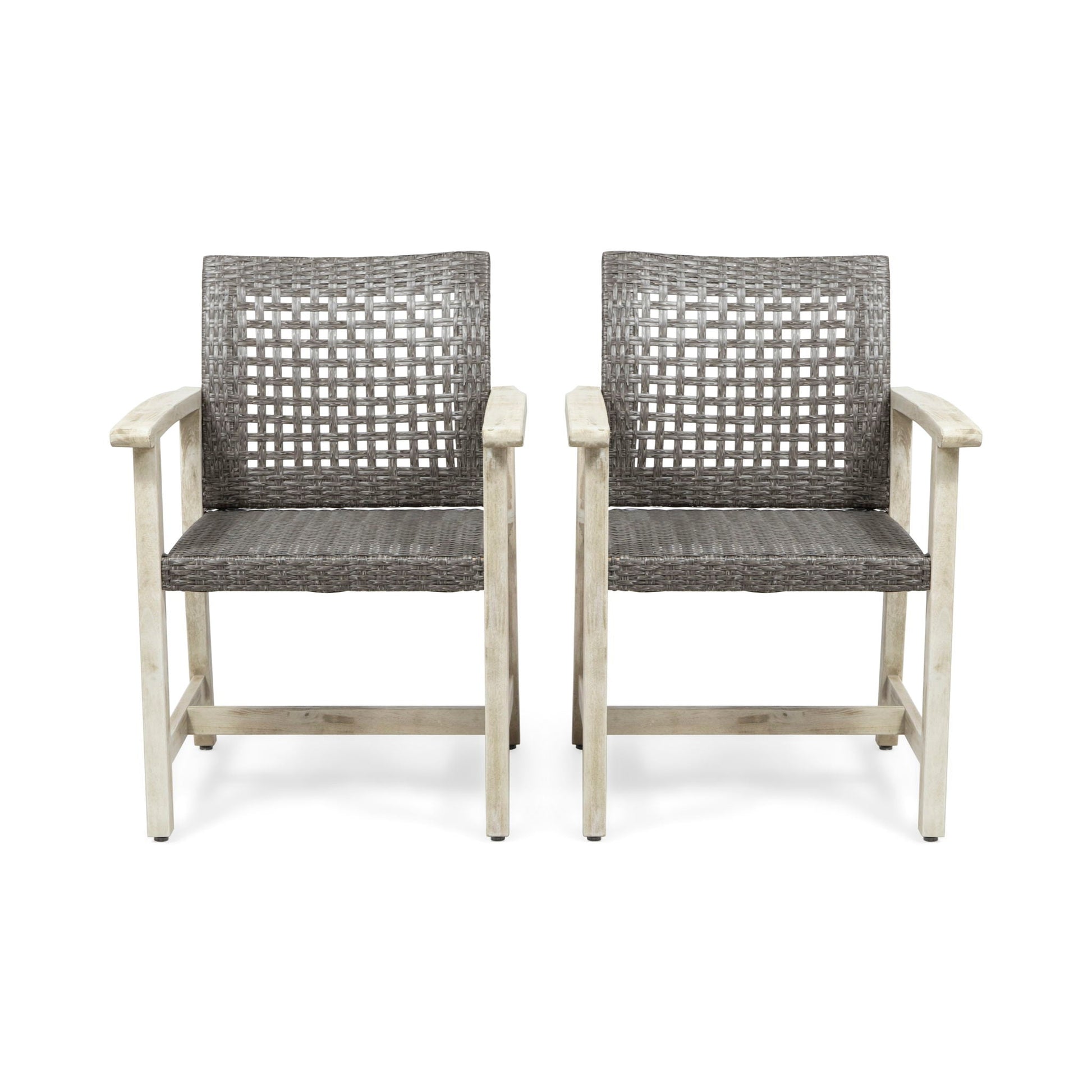 Outdoor Dining Chair Acacia Wood Frame set of 2 with gray woven wicker by HouseOfZazla on Tampa Home & Garden Store