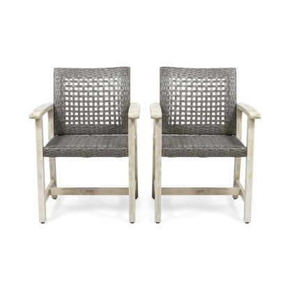 Outdoor Dining Chair Acacia Wood Frame set of 2 with gray woven wicker by HouseOfZazla on Tampa Home & Garden Store