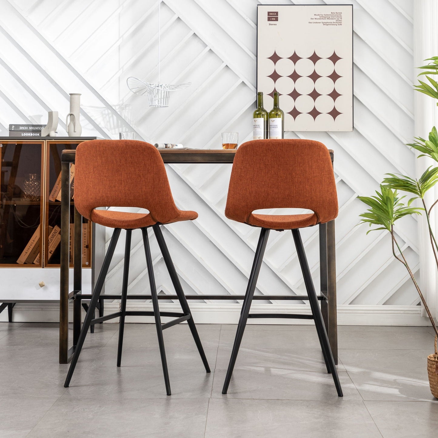 the Orange Fabric Kitchen Counter Height Stools