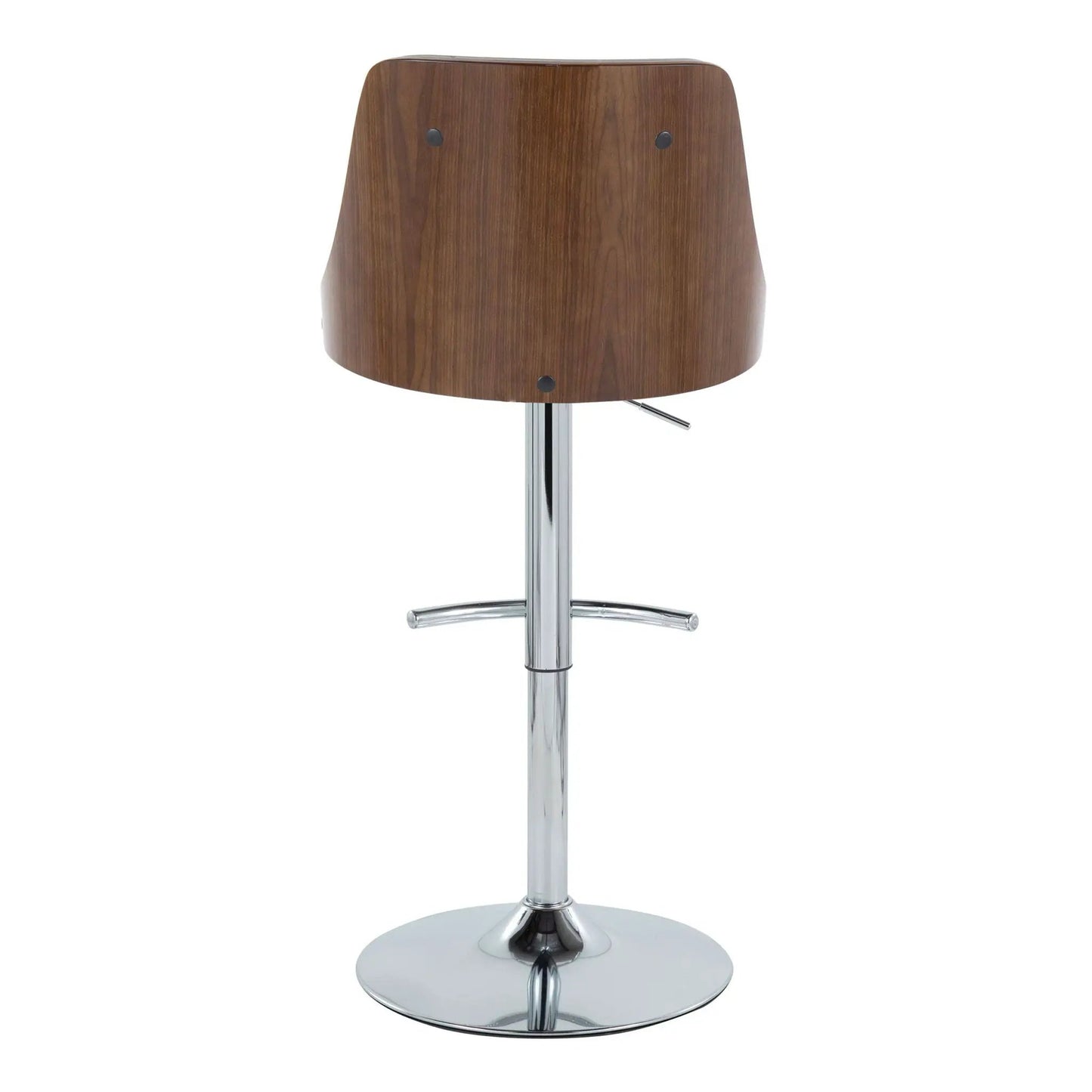 Gianna mid-century adjustable swivel barstool set, wood veneer back, chrome pedestal base (2) on Tampa Home & Garden Store