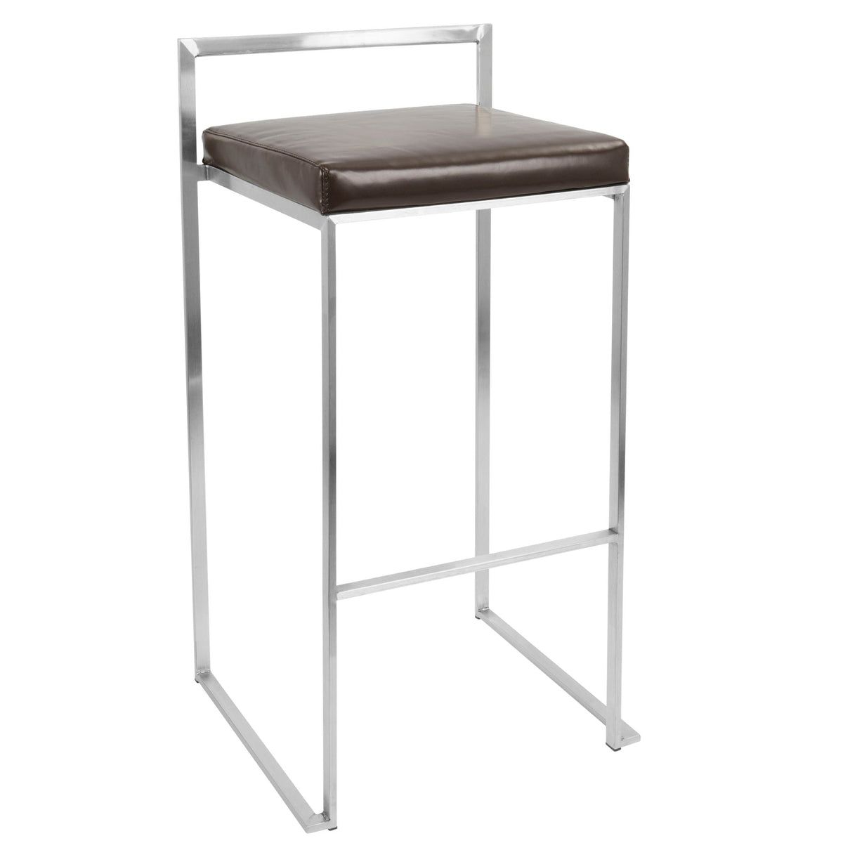 Contemporary stackable barstool with padded brown seat and chrome frame on Tampa Home & Garden Store