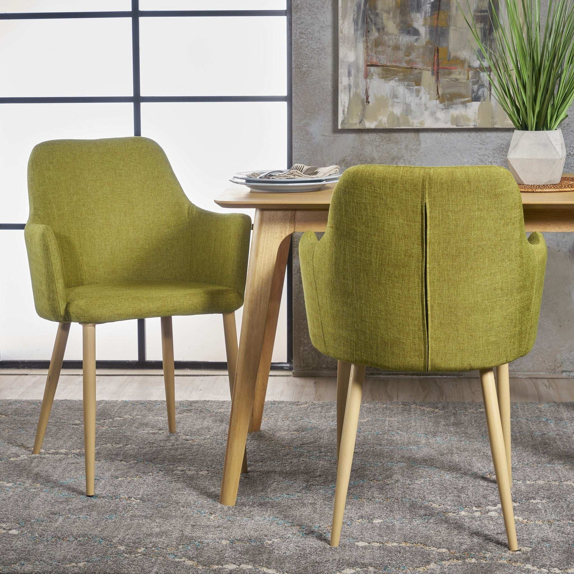 Contoured dining armchairs in green fabric with wooden legs, set of 2 by HouseOfZazla on Tampa Home & Garden Store