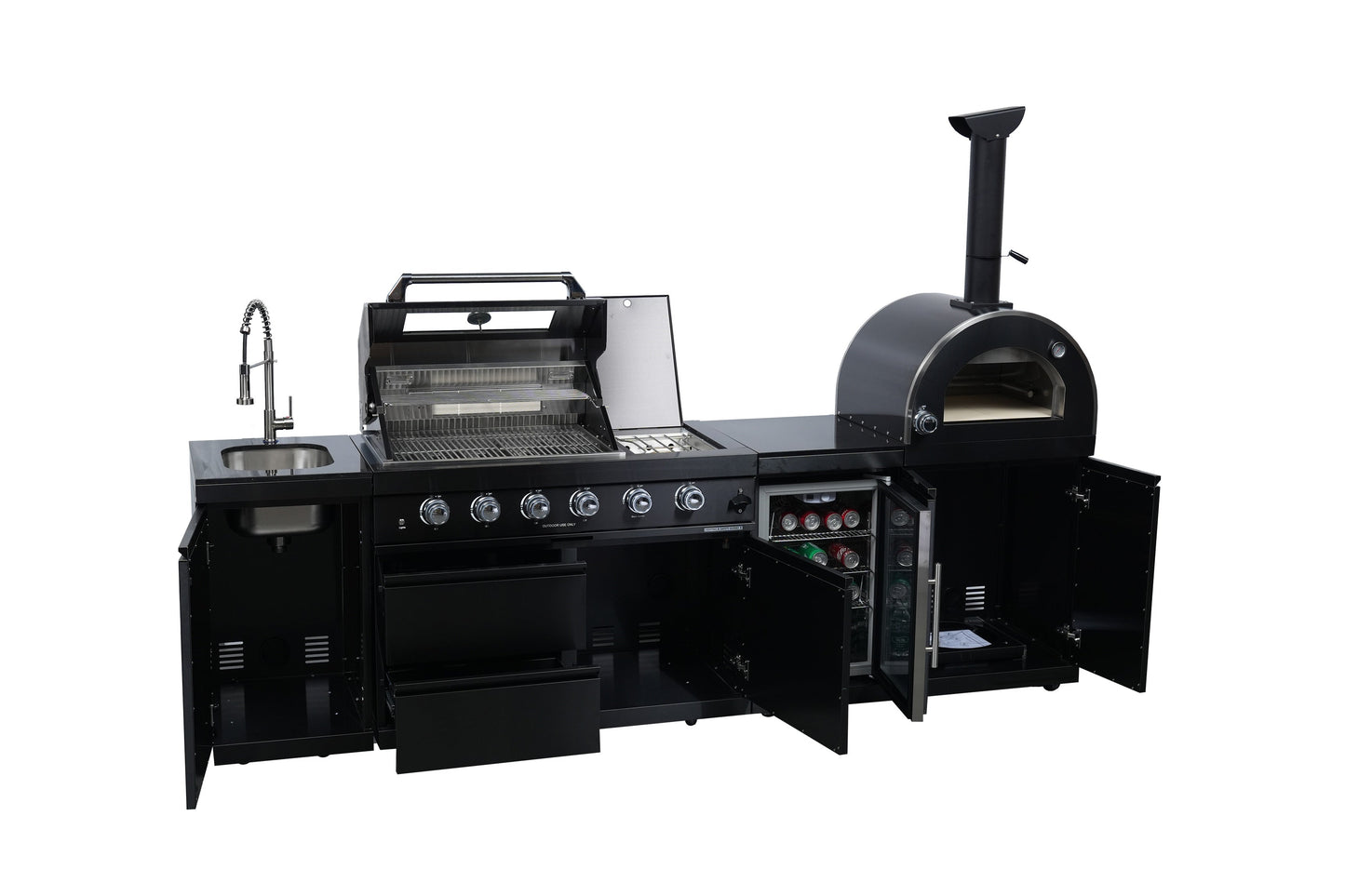 Black Double Steel Gas Grill And Pizza Oven