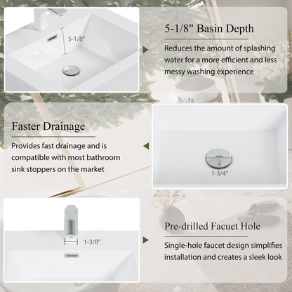 24-inch wall-mounted bathroom vanity with sink and storage cabinet by HouseOfZazla, white finish on Tampa Home & Garden Store