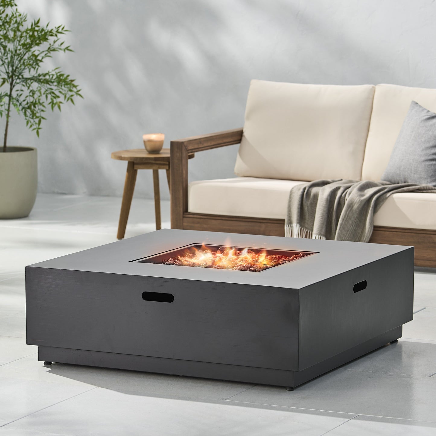 39'' square iron fire pit table with glowing flames and lava rocks, 50,000 BTU, HouseOfZazla on Tampa Home & Garden Store