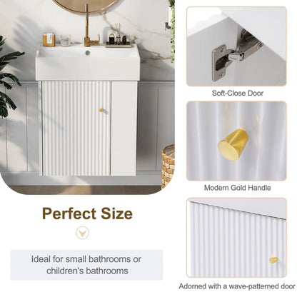 Compact Modern Floating Vanity with Ceramic Basin
