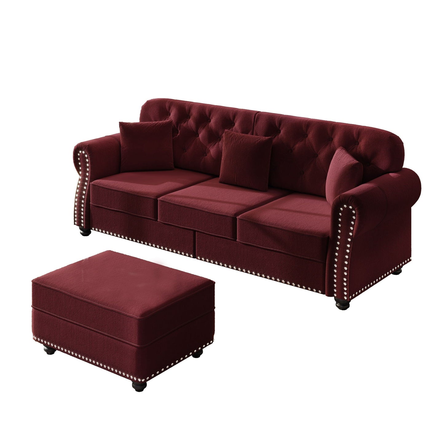 Modern Upholstered 3 Seater Sofa Set and Ottoman