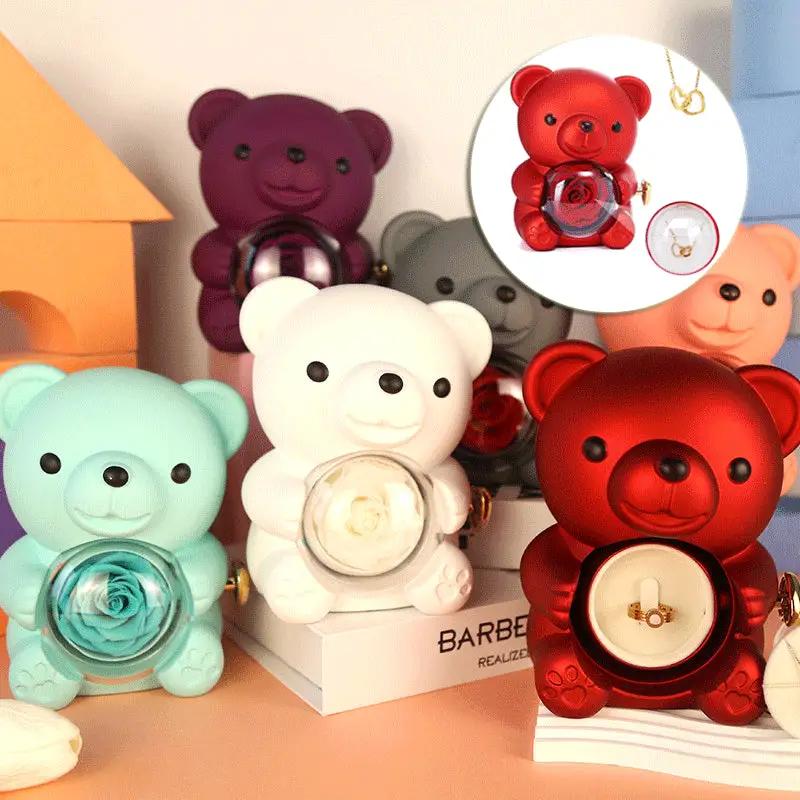 Six bear-shaped jewelry boxes with rotating eternal rose centerpiece and necklace storage on Tampa Home & Garden Store