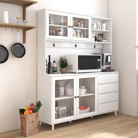 63W large white kitchen hutch cabinet with glass doors and open shelves HouseOfZazla on Tampa Home & Garden Store