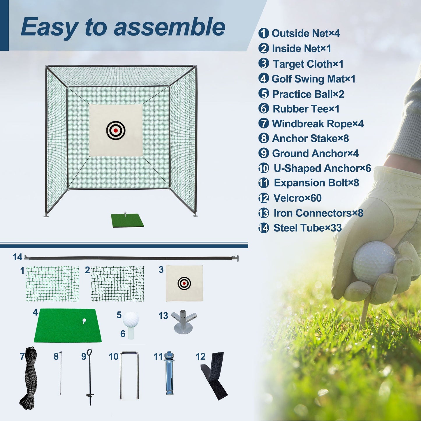 Golf Practice Net Cage and Indoor Outdoor Kit