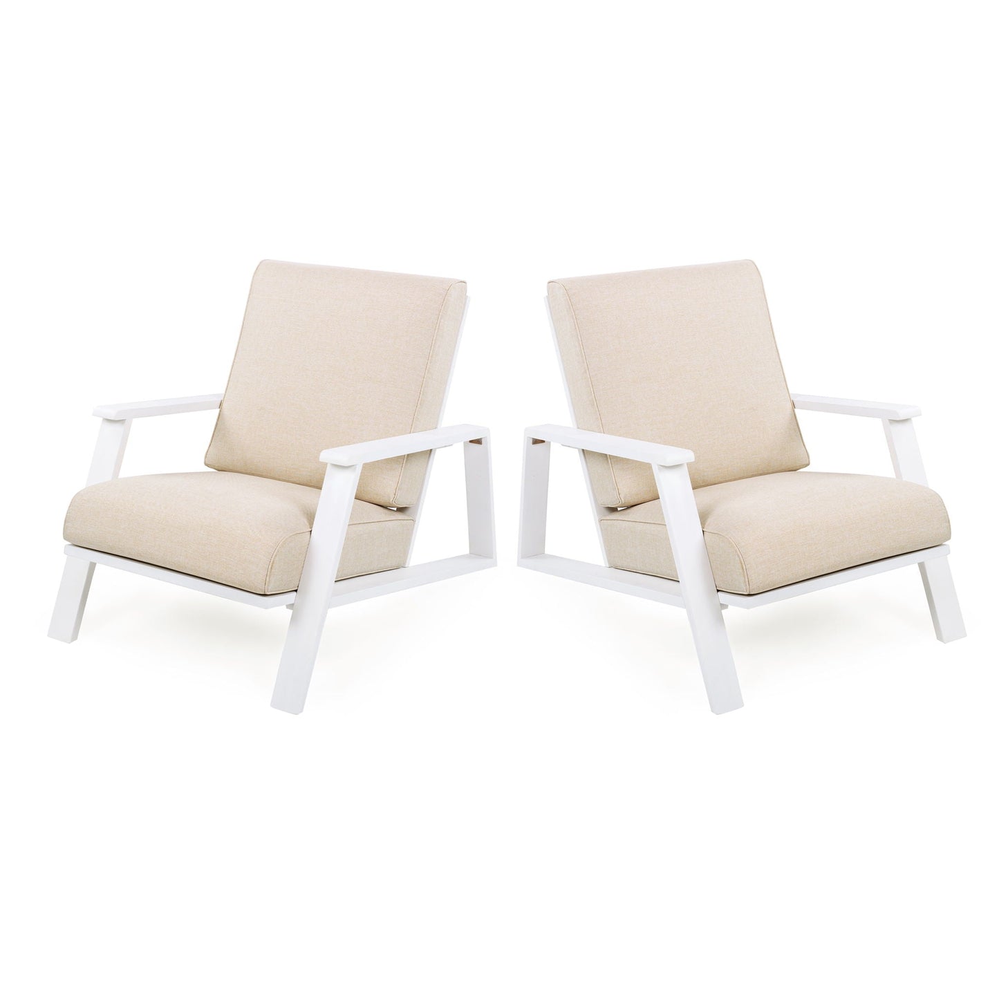 Outdoor Patio Lounge Chair Set of 2 with beige cushions and white metal frames by HouseOfZazla on Tampa Home & Garden Store